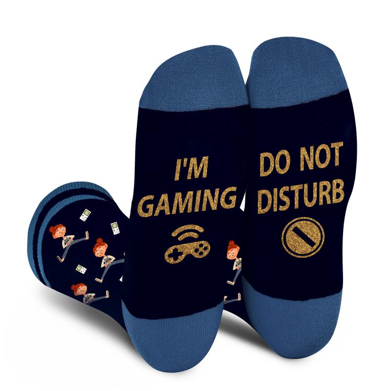 Gaming Gamer Socks for Men Dad Teen Boys-Do Not Disturb I'm Gaming Novelty Funny Fun Cool Socks-Fathers Day Birthday Christmas Easter Gamer Dad Gifts Stocking Stuffers Men's Breathable Striped Crew Socks Couple Magnetic