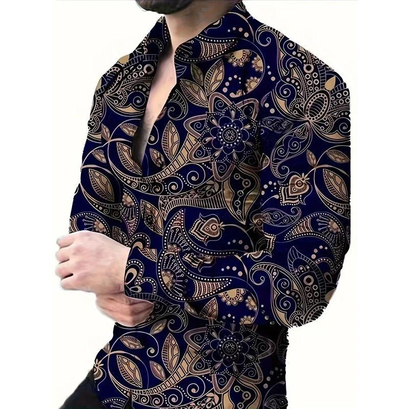 Men's Casual Fashion 3D Roses Graphic Print Shirt Oversized Trendy Long Sleeve Shirt Tops For Big Tall Males Men's Clothing Tops