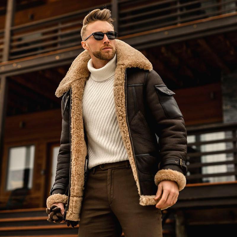 Winter Men's Fur All-in-one Coat Thickened Imitation Leather Mid-length Jacket