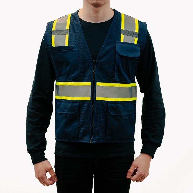 Work utility mesh vest for blue collar and outside work with visible reflector sizes S-3XL