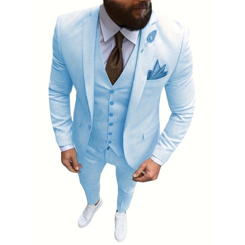 3-Piece Slim Fit One Button Formal Business Suit for Men - Classic Wedding Groom Tuxedo Set with Blazer, Vest, and Pant - Ideal for Formal Occasions