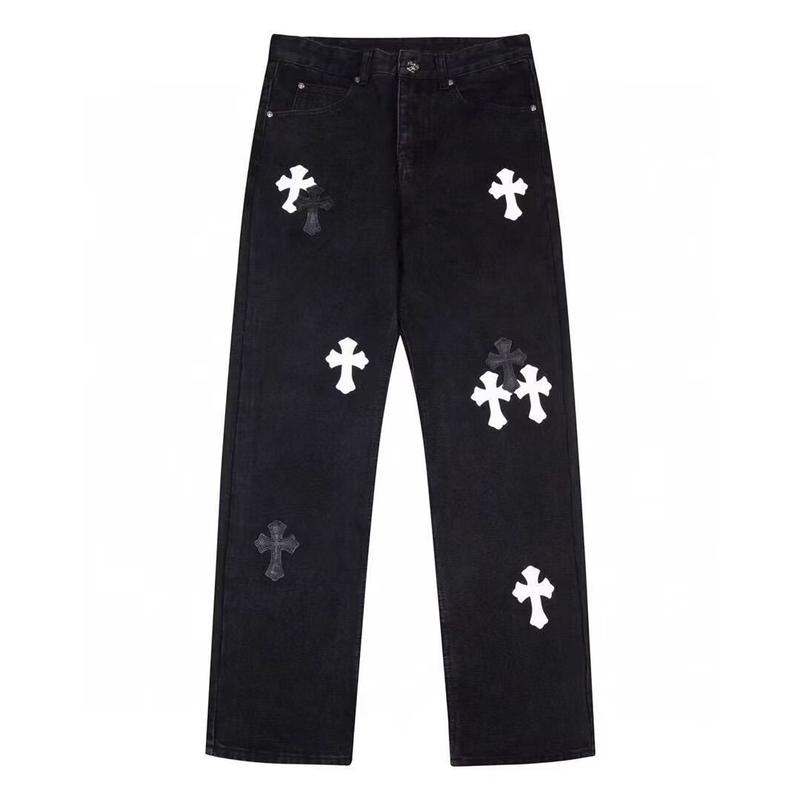 Spring and Autumn Fashion Brand Men's Jeans High Street American Loose Washed Leather Cross Straight Trousers for Men and Women