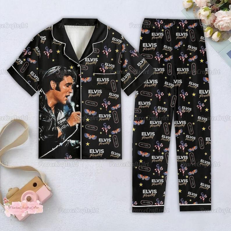 Elvis Presley Pajamas, Elvis Presley Shirt, Rock And Roll Holiday Pajamas, Elvis King Bridesmaid Pajamas, Gift For Elvis Fan