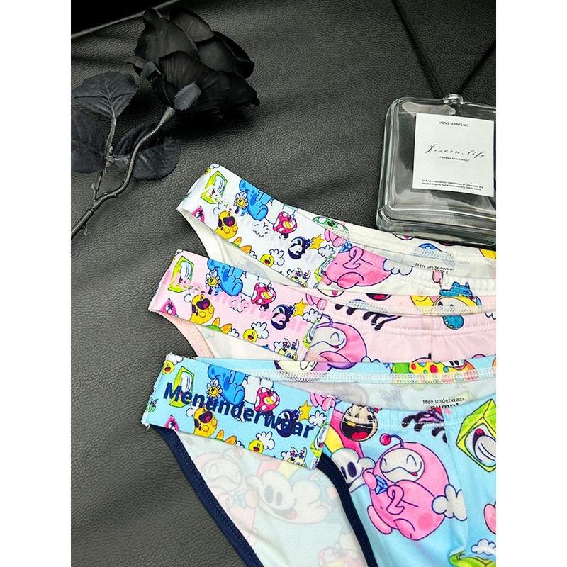 Sexy Cartoon Printed Men's Briefs: Trendy Cool Graffiti Underwear with Breathable Comfort and Low Waist