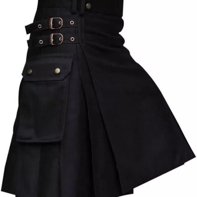 Men's Black Utility Kilt,Fashion,Cargo Pocket Utility Kilt Made of 100% Cotton. Menswear