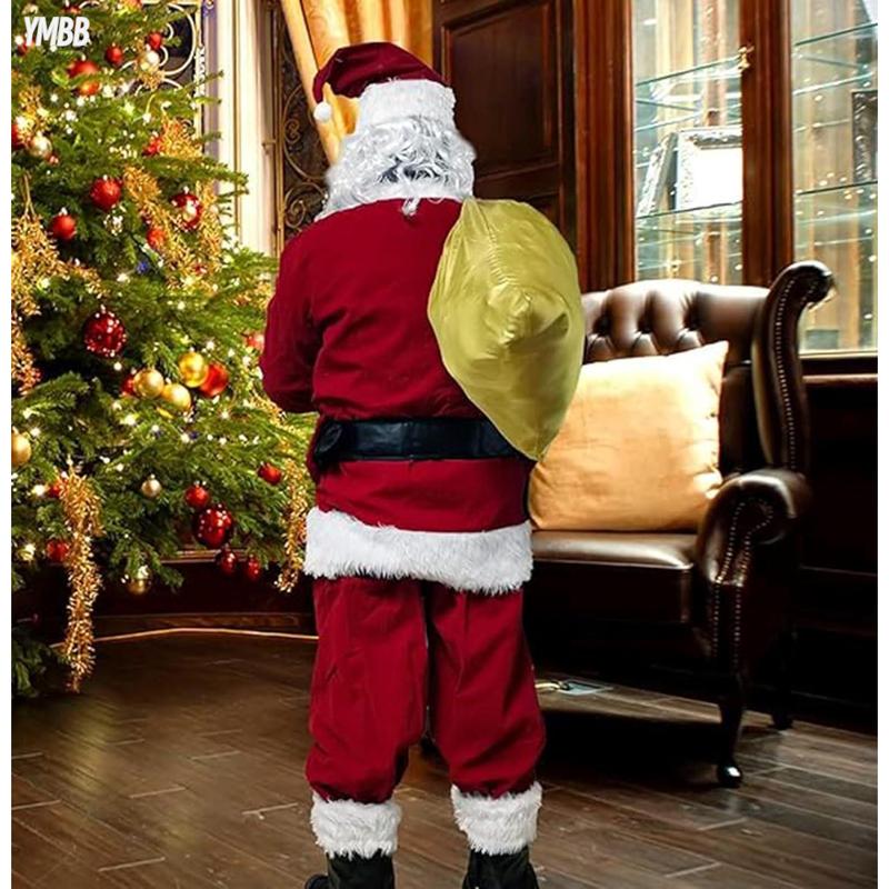 [Deals For You]Gardentime Santa Claus Costume Mens Santa Claus Outfits Adults 10 Pieces Christmas Deluxe Red Velvet Costume Xmas Holiday Party Role Play Menswear Clothing Casual