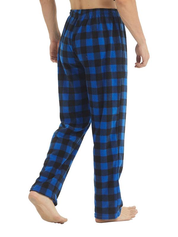 Men's Gingham Print Drawstring Waist Sleep Pants, Casual Comfy Button Front Sleep Bottoms For All Seasons, Soft Pajama Pants For Men