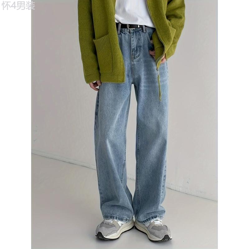 Men's Fashion Loose Fit Wide Leg Jeans, Casual Street Style Denim Pants For Casual Daily Wear, Fluid Pants Menswear Long