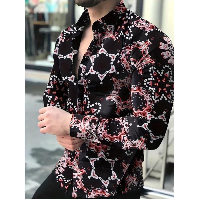 Men's Casual Fashion 3D Roses Graphic Print Shirt Oversized Trendy Long Sleeve Shirt Tops For Big Tall Males Men's Clothing Tops