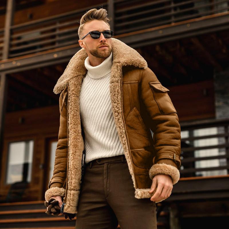 Winter Men's Fur All-in-one Coat Thickened Imitation Leather Mid-length Jacket