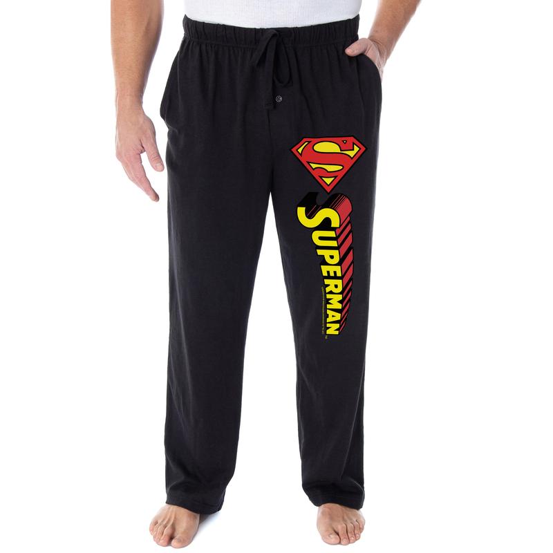 DC Comics Men's Classic Superman S Symbol And Script Logo Loungewear Pajama Pants