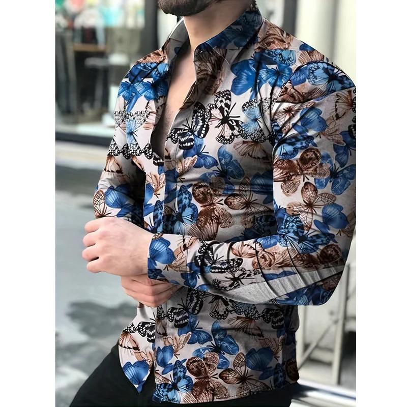 Men's Casual Fashion 3D Roses Graphic Print Shirt Oversized Trendy Long Sleeve Shirt Tops For Big Tall Males Men's Clothing Tops