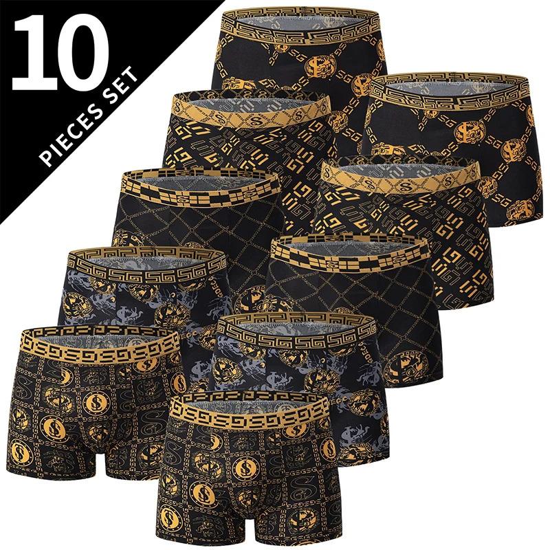 5  10 Pack Men's Black Gold Printed Boxer Underwear Comfortable And Versatile Plus Size Sexy Young Men's Leisure Sports Beach sh