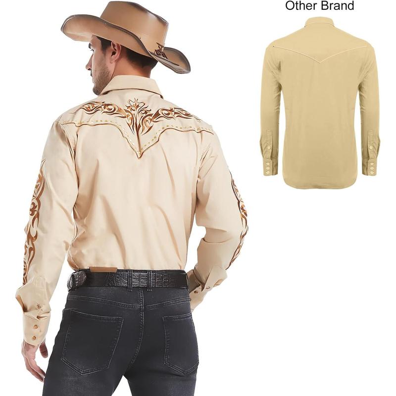 Men's Western Cowboy Shirt Embroidered Shirt Long Sleeve Casual Snap Button Shirt