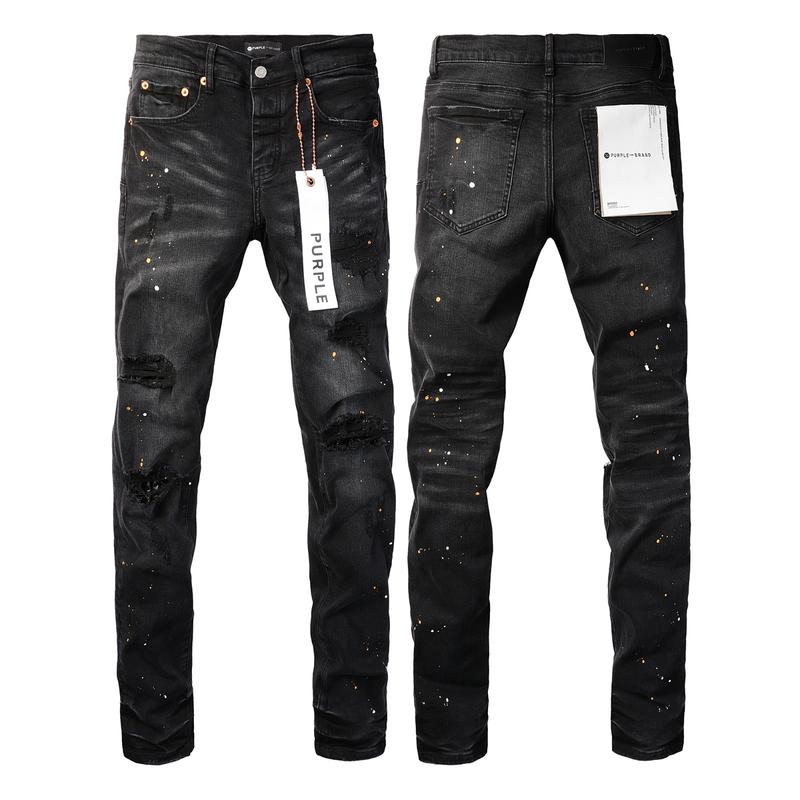 Purple-brand Men's Jeans Slim Fit Stretch Jeans Baggy Ripped Straight Skinny Denim Pants for Men Fashionable Biker Motocycle Holes Pants 2024