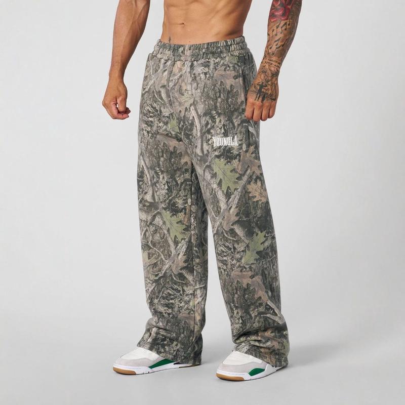 YOUNGLA American trendy casual pants digital camouflage print straight trousers sports fitness loose wide-leg pants