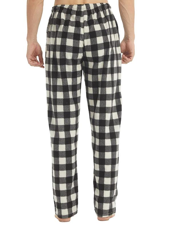 Men's Gingham Print Drawstring Waist Sleep Pants, Casual Comfy Button Front Sleep Bottoms For All Seasons, Soft Pajama Pants For Men