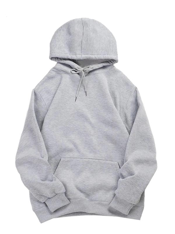 Men's Thermal Lined Solid Drop Shoulder Drawstring Hoodie, Loose Casual Pocket Long Sleeve Hooded Sweatshirt for Spring & Fall, Pullover Essentials Hoodies, Fashion Men's Clothes for Daily Wear Essentials Hoodie Poser Hoodie