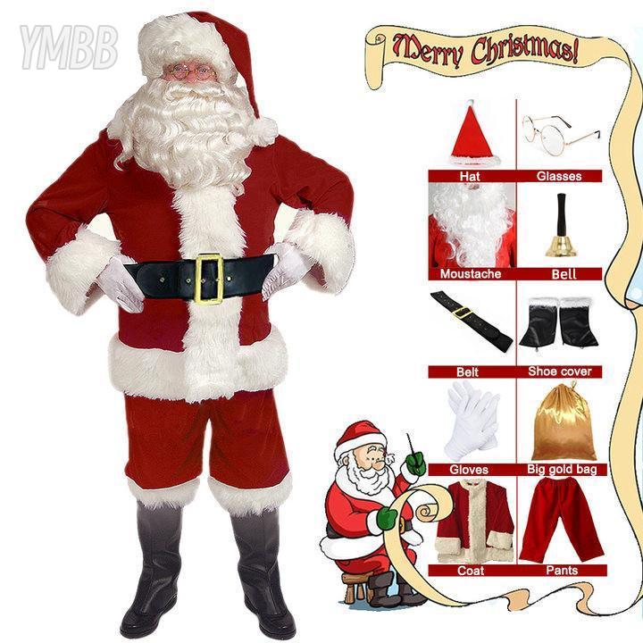 [Deals For You]Gardentime Santa Claus Costume Mens Santa Claus Outfits Adults 10 Pieces Christmas Deluxe Red Velvet Costume Xmas Holiday Party Role Play Menswear Clothing Casual