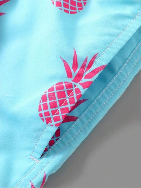 Men's Pineapple Print Grommet Eyelet Drawstring Shorts, Shorts for Men, Regular Fit Casual Elastic Waist Pocket Beach Vacation Shorts, Shorts for The Summer, Summer Woven Bottoms for Men, Menswear