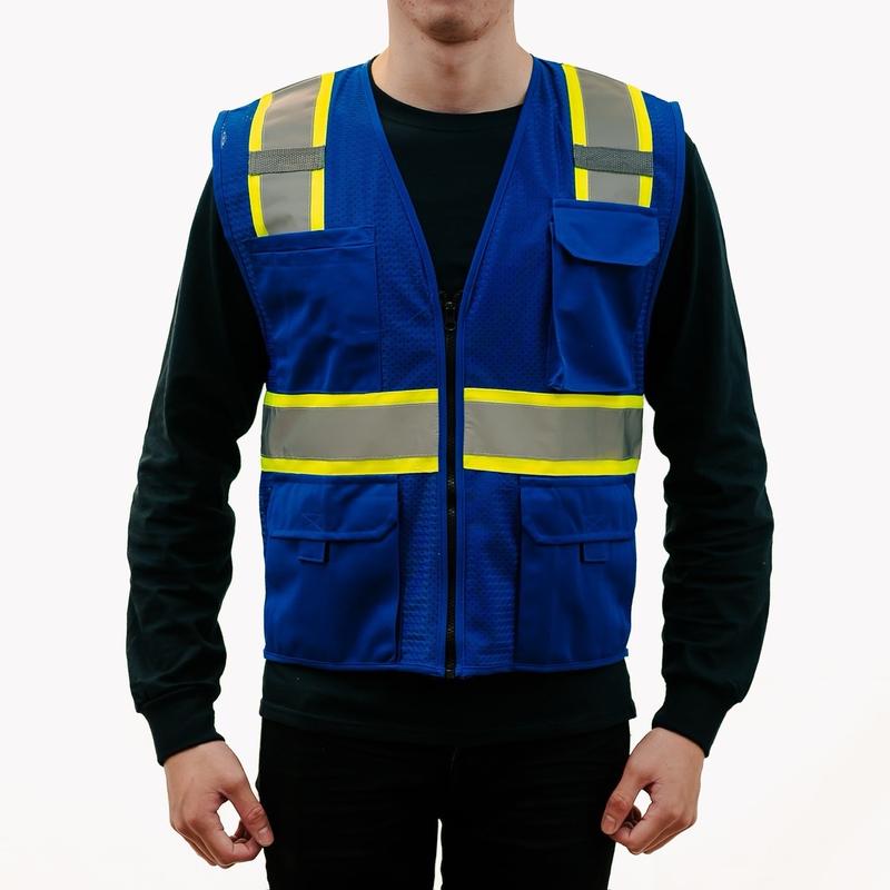 Work utility mesh vest for blue collar and outside work with visible reflector sizes S-3XL