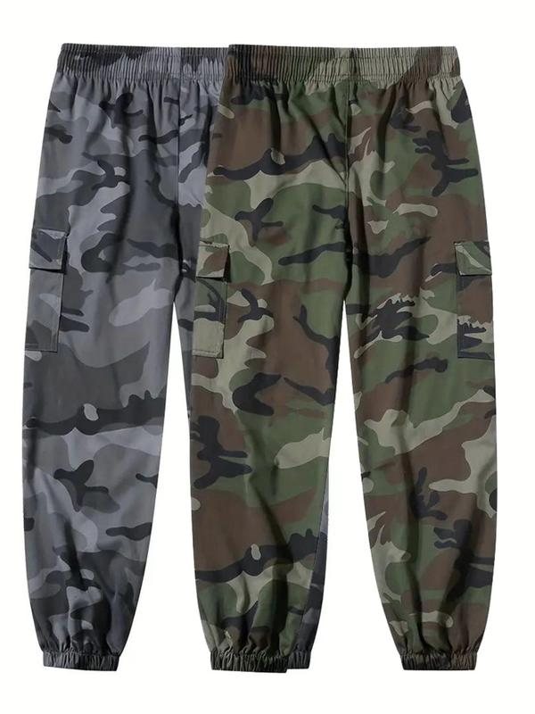 Men's Camo Print Patched Drawstring Waist Cargo Pants, Regular Fit Casual Pocket Trousers for Daily Outdoor Wear, Men's Bottoms for All Seasons