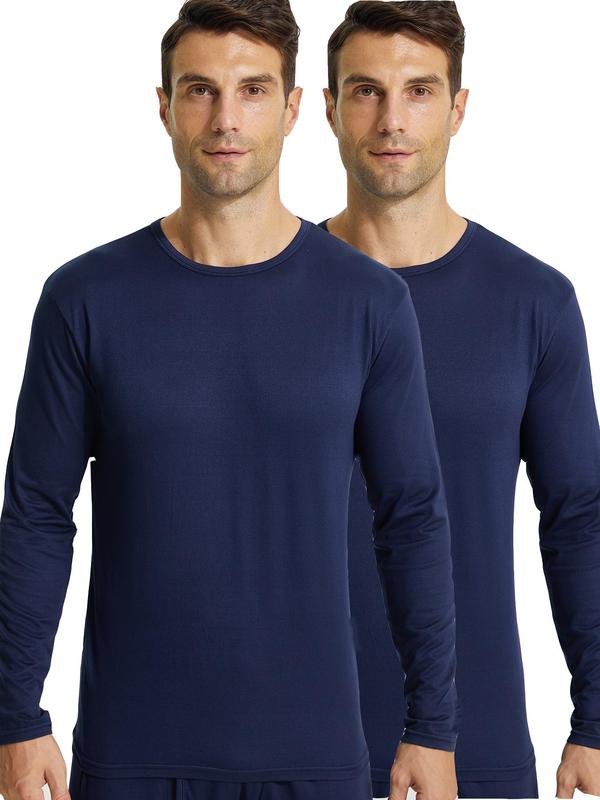 Men's Solid Long Sleeve Thermal Underwear Top, Casual Comfy Warm Crew Neck Thermal Top for Fall & Winter, Men's Underwear for Daily Wear