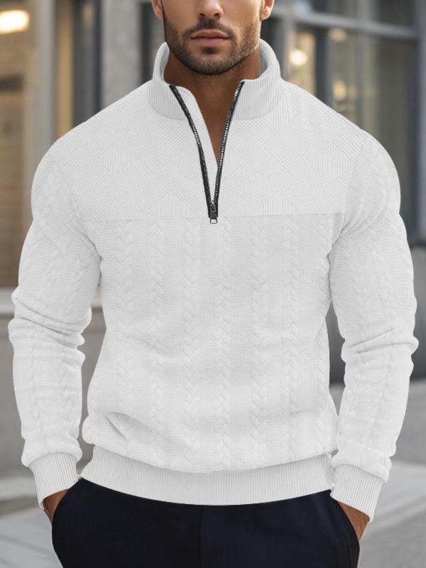 Men's Solid Color Half Zip Pullover, Regular Fit Casual Long Sleeve Top for Fall & Winter, Men's Knitwear for Daily Wear