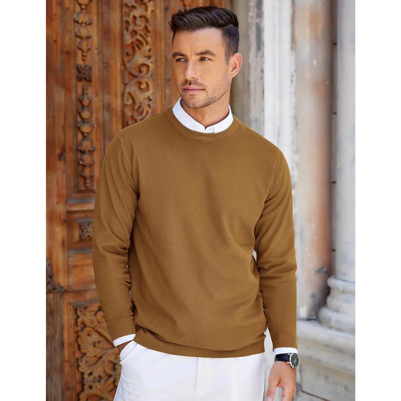 Mens Crew Neck Sweaters Long Sleeve Lightweight Knit Dress Pullover Sweaters