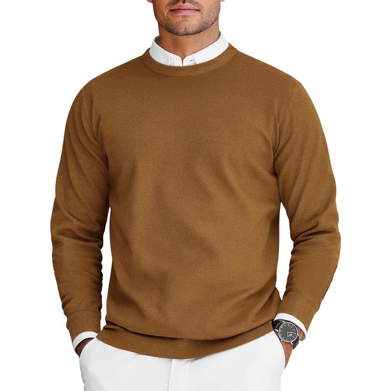 Mens Crew Neck Sweaters Long Sleeve Lightweight Knit Dress Pullover Sweaters