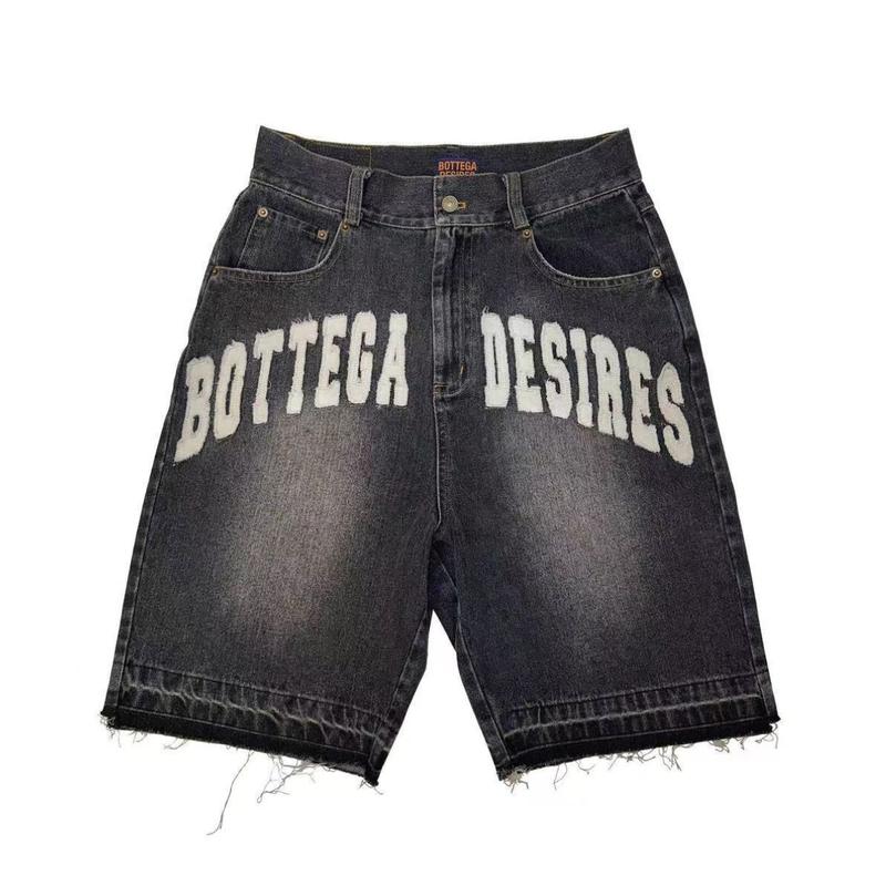 2024 New Fashion Men's Fried Street Loose Fifth Pants Fashion Fashion Brand Retro Alphabet Denim Shorts Casual Menswear