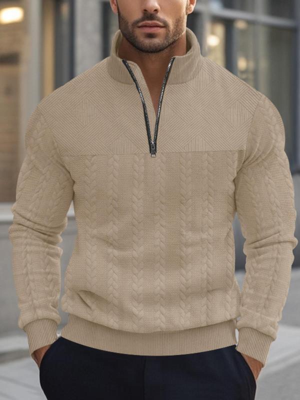 Men's Solid Color Half Zip Pullover, Regular Fit Casual Long Sleeve Top for Fall & Winter, Men's Knitwear for Daily Wear