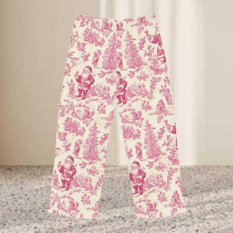 Men's Pink Toile Pajama Pants, Elegant Lounge Wear, Vintage-Inspired Sleepwear for Men, Cozy Relaxed Fit Pants with Toile Print