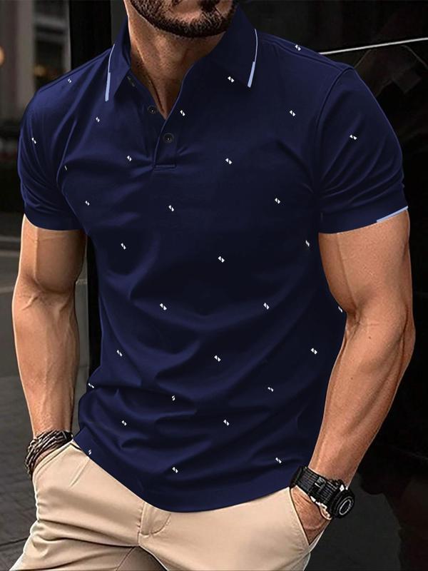 Men's Geometric Print Button Front Shortsleeve Polo Shirt, Casual Streetwear Short Sleeve Top for Summer, Summer Clothes, Men's Clothes for Daily Wear, Menswear