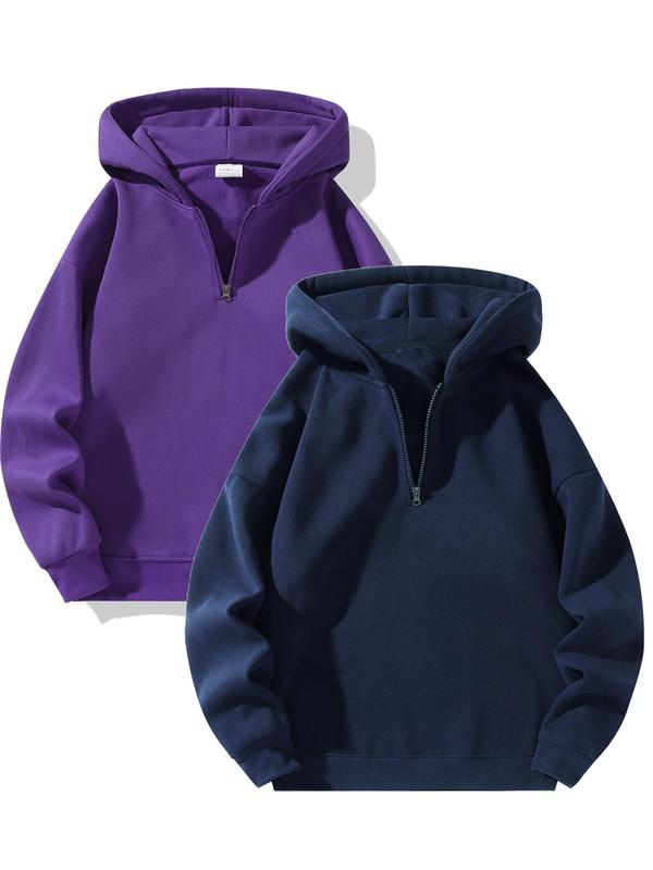 Men's Plain Half Zip Up Thermal Lined Hoodie, Summer Outfits 2024 Sets, Regular Fit Casual Cozy Fashion Warm Drop Shoulder Long Sleeve Hooded Sweatshirt for Fall & Winter, Men's Clothes for Daily Wear, Fall Clothes Poser Hoodie