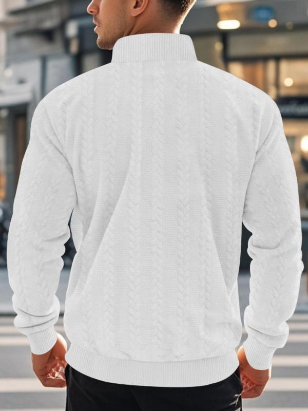 Men's Solid Color Half Zip Pullover, Regular Fit Casual Long Sleeve Top for Fall & Winter, Men's Knitwear for Daily Wear