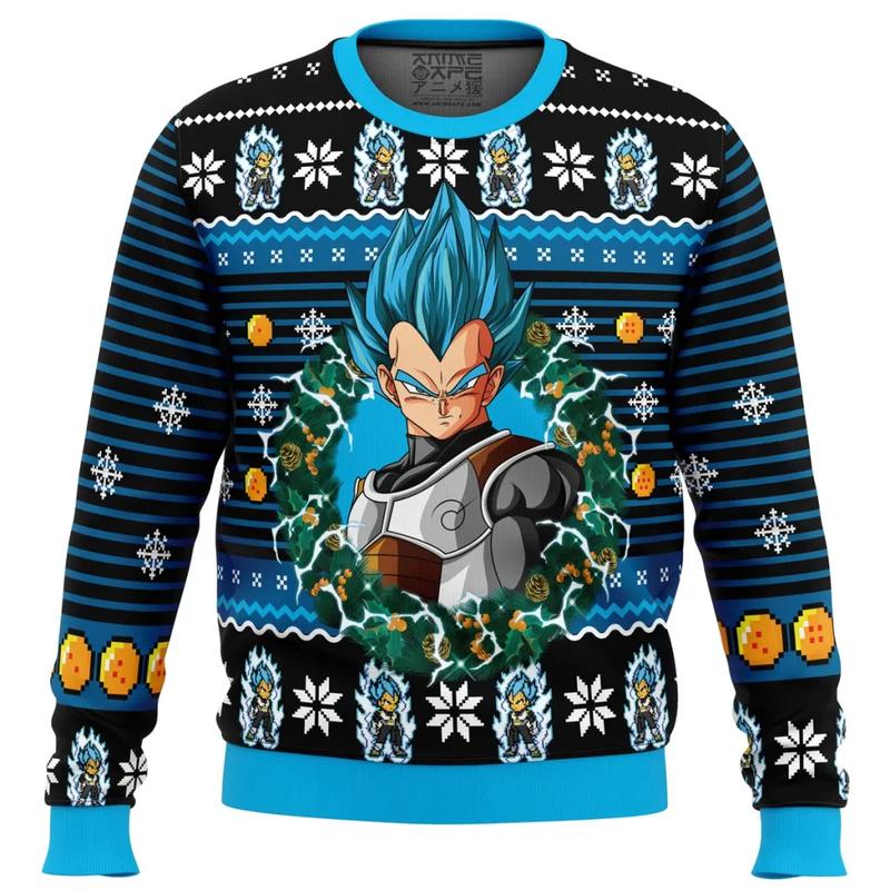 Super Saiyan Blue Vegeta Ugly Christmas Sweater Ugly. Sweater Classic Menswear