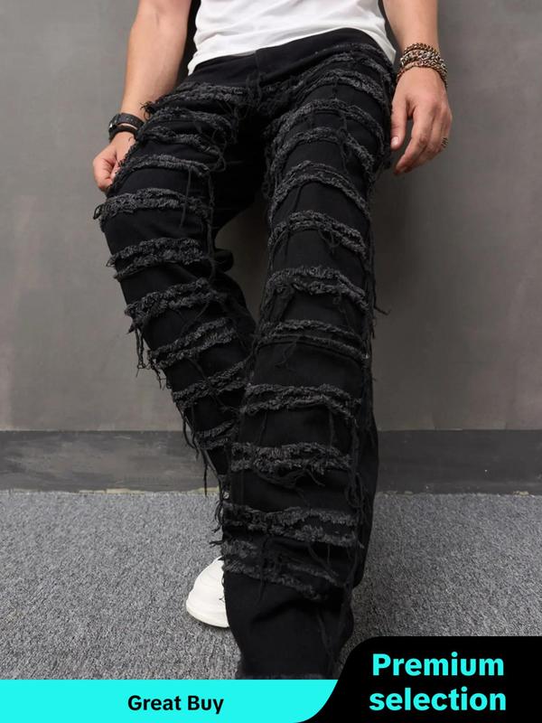 Men's Regular Fit Ripped Button Fly Jeans, Casual Comfy Pocket Trousers for Daily Menswear,  Pants for Men, Fall Outfits, Birthday Outfits, Denim Pants, Fashion Men's Bottoms for All Seasons