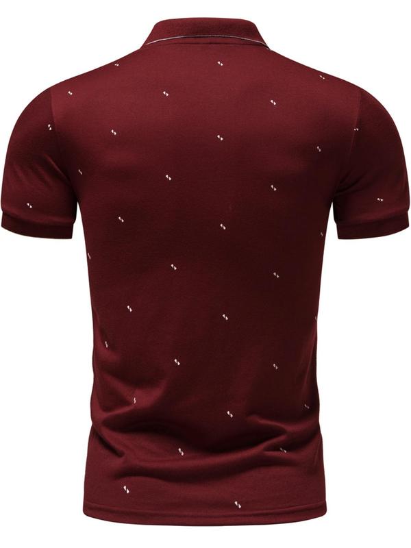 Men's Geometric Print Button Front Shortsleeve Polo Shirt, Casual Streetwear Short Sleeve Top for Summer, Summer Clothes, Men's Clothes for Daily Wear, Menswear