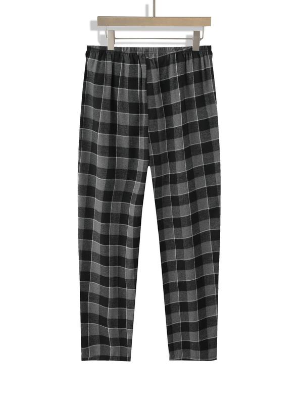 Men's Plaid Print Pocket Tee & Pants Loungewear Two-Piece Set, Regular Fit Casual Comfy Round Neck Short Sleeve T-Shirt & Trousers PJ Set, Men's Sleepwear for Summer