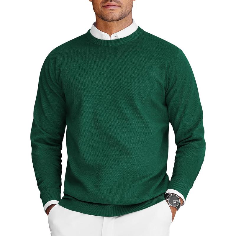 Mens Crew Neck Sweaters Long Sleeve Lightweight Knit Dress Pullover Sweaters