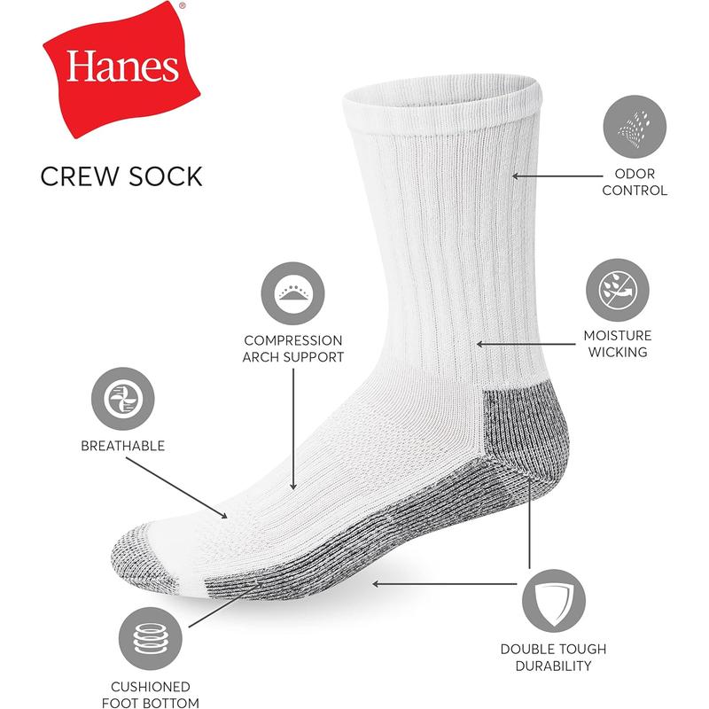 Men's Work Socks, Pack of 6 Durable and Comfortable Crew Socks for Everyday Use