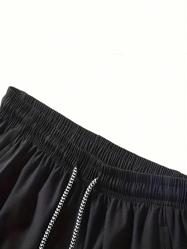 Men's Solid Color Drawstring Waist Zipper Split Hem Shorts, Regular Fit Casual Breathable Quick Drying Elastic Waist Shorts for Summer, Men's Bottoms for Beach Vacation