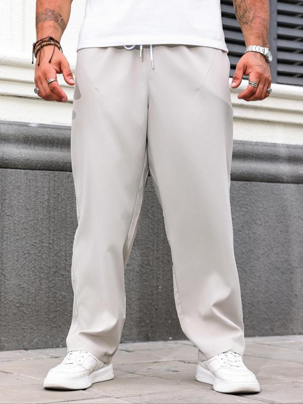  Solid Pocket Drawstring Waist Pants, Regular Fit Casual Comfy Trousers for Daily Wear, Men's Bottoms for All Seasons