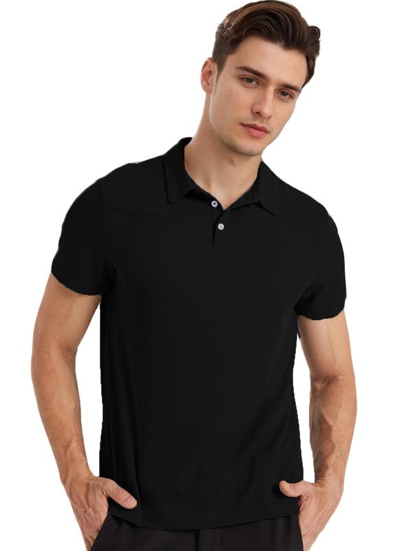 Men's Regular Fit Plain Half Button Front Sports Polo Shirt, Casual Short Sleeve Collared Top for Summer, Mens Sport & Outdoor Clothing for Daily Wear