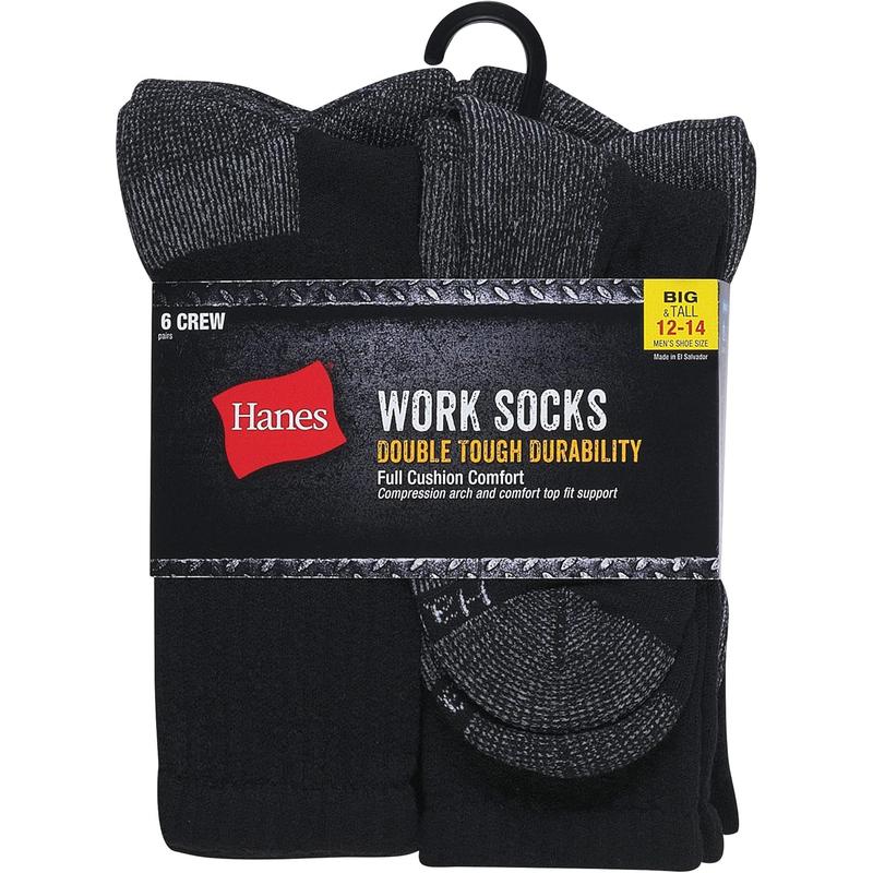 Men's Work Socks, Pack of 6 Durable and Comfortable Crew Socks for Everyday Use