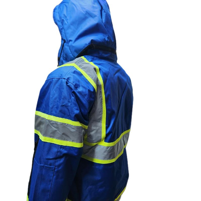 Royal Blue with black bottom Hi Visibility Reflective Safety Bomber Rain Jacket   Blue Safety Jacket with Sherpa Insulation to keep warm in cold weather  (see sizing information on description)