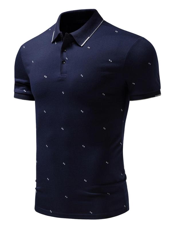 Men's Geometric Print Button Front Shortsleeve Polo Shirt, Casual Streetwear Short Sleeve Top for Summer, Summer Clothes, Men's Clothes for Daily Wear, Menswear