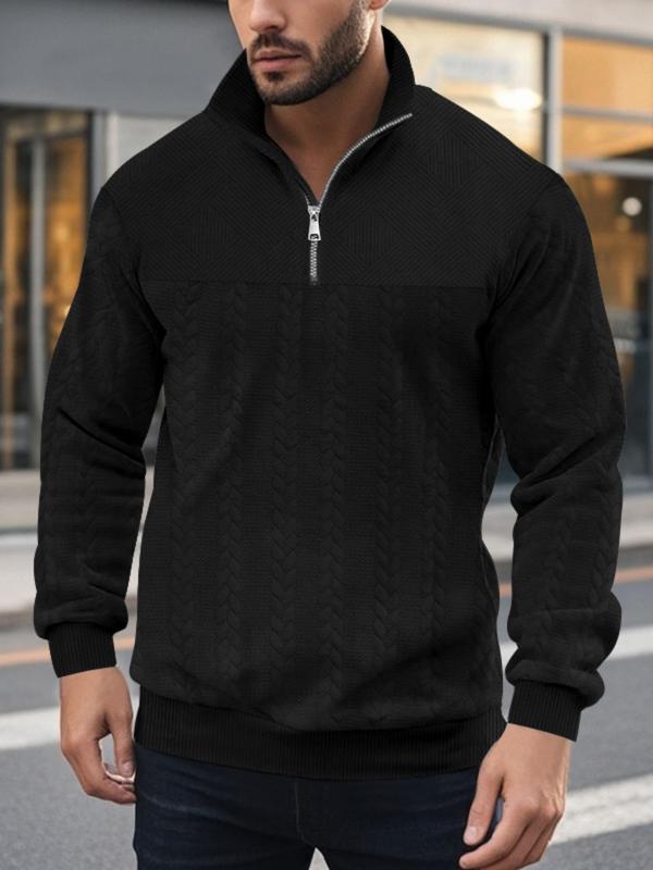 Men's Solid Color Half Zip Pullover, Regular Fit Casual Long Sleeve Top for Fall & Winter, Men's Knitwear for Daily Wear