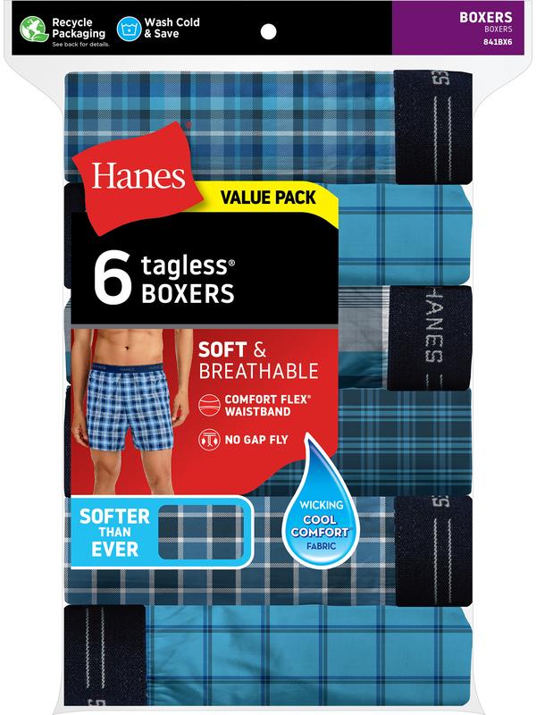 Hanes ComfortSoft Men's Boxers Pack, Moisture-Wicking Cotton Jersey, 6-Pack